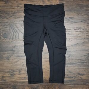 Lululemon‎ Womens 2 Stretch Black Capri Ruched Leggings Zip Pocket
